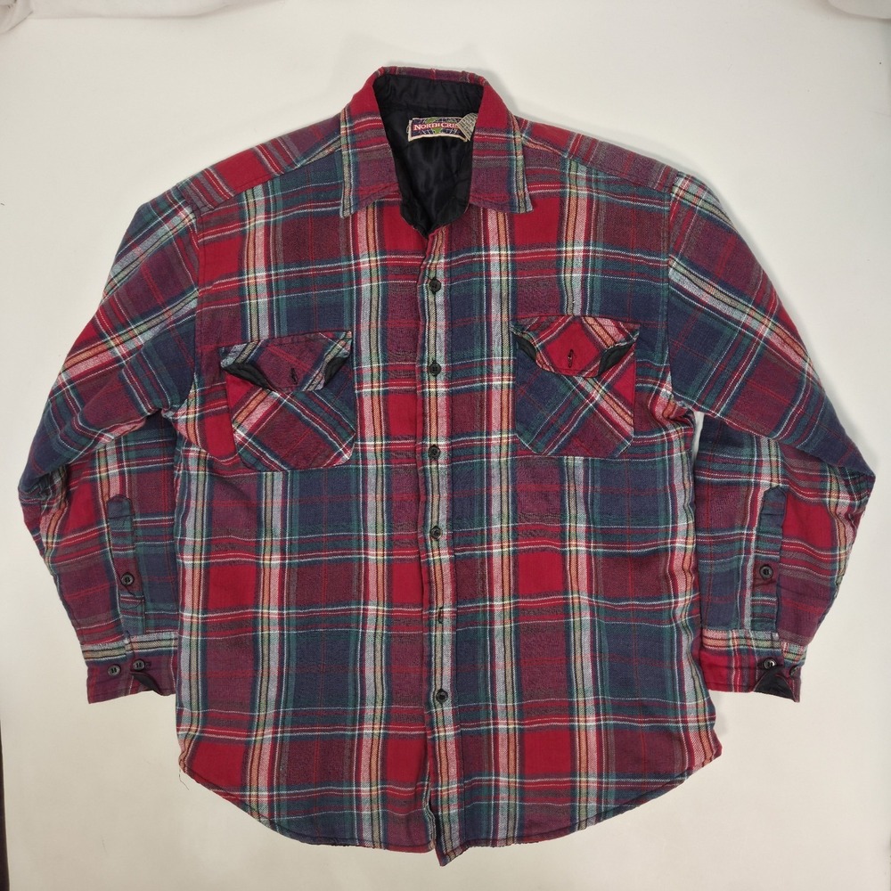Vintage Northcrest Quilted Thermal Lined Red Plaid Flannel Shacket Men's Medium